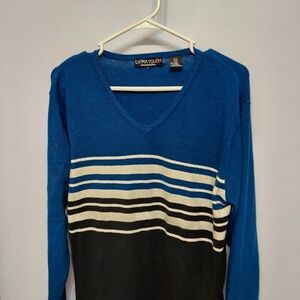 Extra Touch Women's Blue and Black Striped Sweater